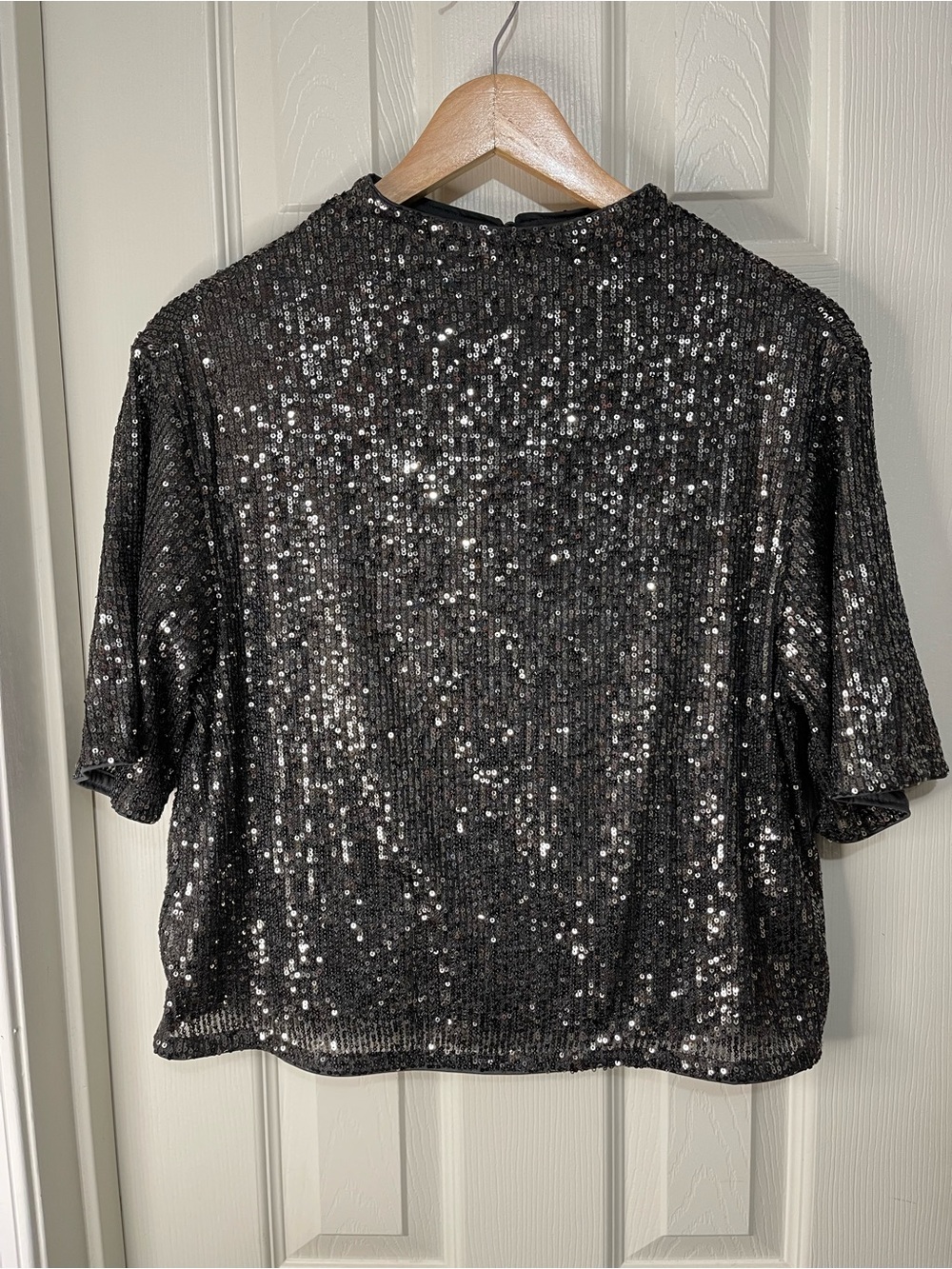 Dark Gray Black Sequin Party High Neck Waist length Top size Medium